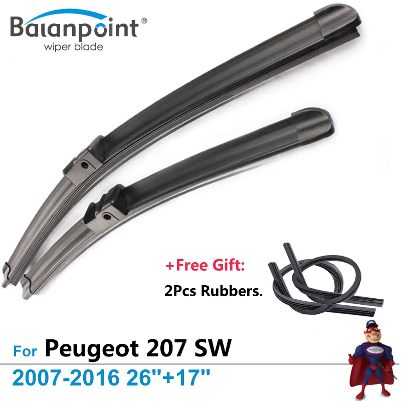 2Pcs Wiper Blades + 2Pcs Free Rubbers for Peugeot 207 SW 2007 2016 26