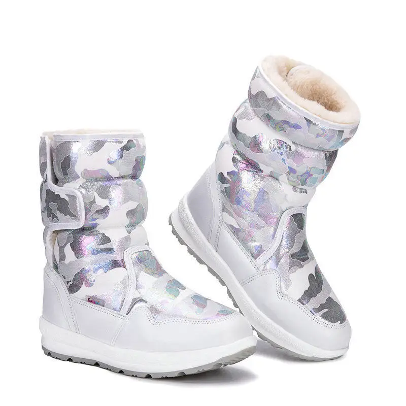 

Fashion Camouflage Winter Snow Boots Women Waterproof Warm Plush Hook Loop Non-Slip Ladies Fur Boots For Women Ankle New
