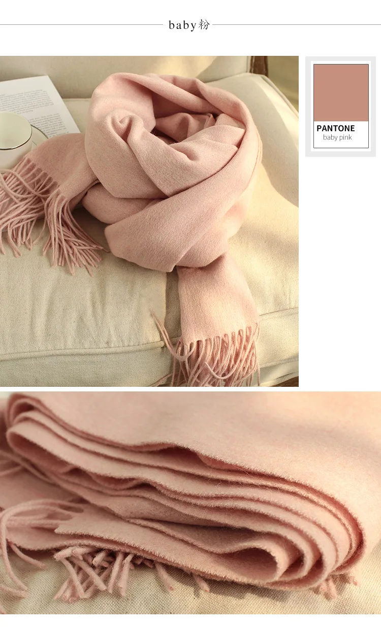 Теплый зимний шарф из чистой шерсти, Женский однотонный плотный шарф из кашемира пашмины, Женская шаль макси, длинный шарф, палантины