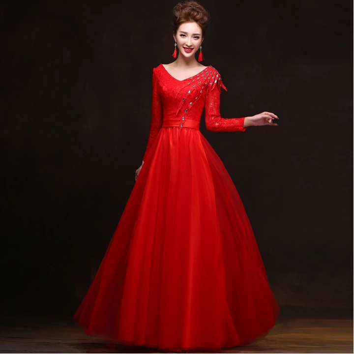 women lace v neck long  sleeves  elegant sleeve  formal  tulle 