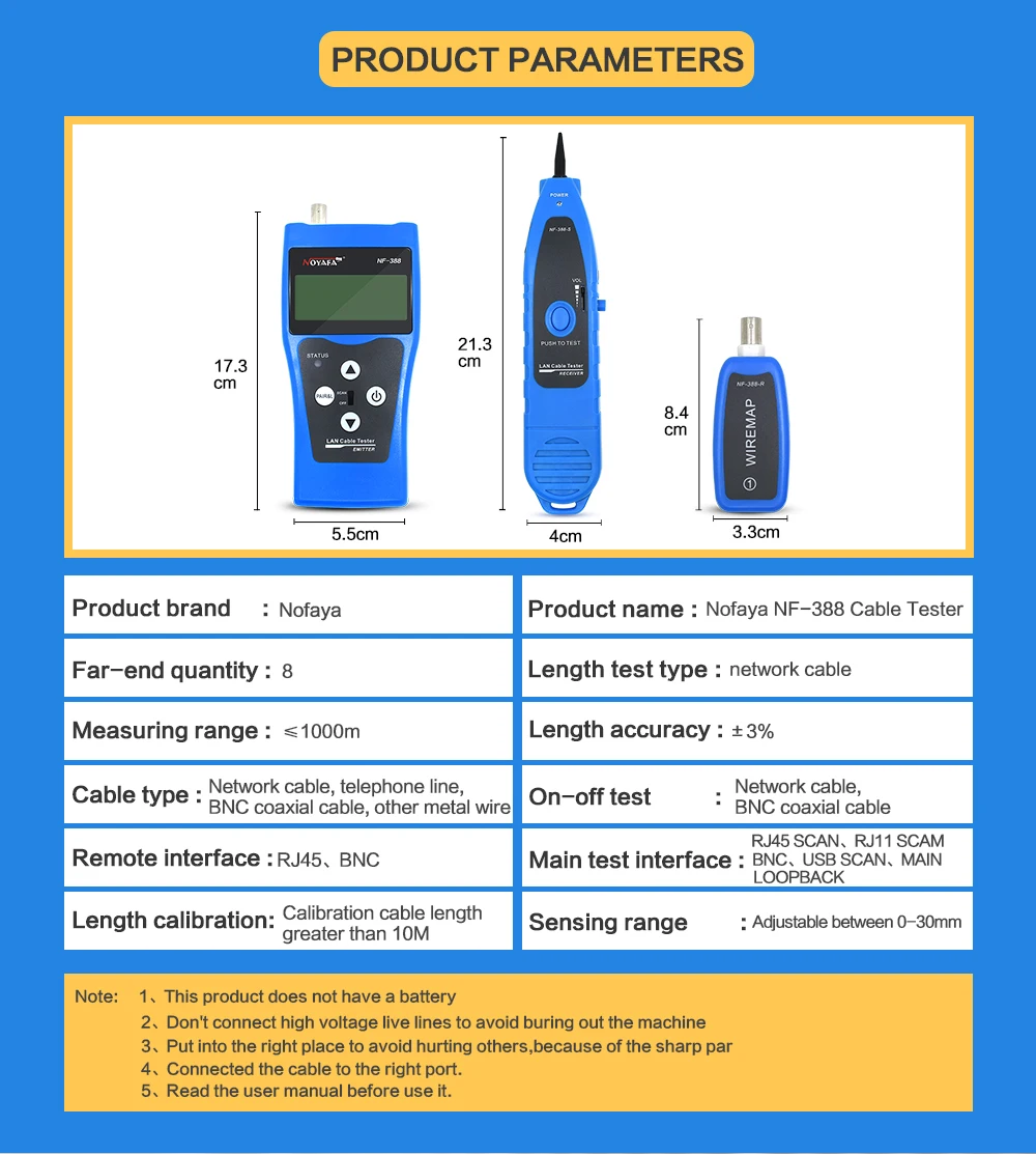 NOYAFA NF-388 дистанционный кабель искателя локатор тестер провода трекер Tracer Lcd RJ45 RJ11 BNC USB телефонный тонер сетевой Набор инструментов Синий