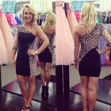 Neue 2017 Cocktailkleider Schulter Robe De Cocktail Scoop Halbe Hülse Wulstige Falte Sexy Short Vestido Cocktail Party