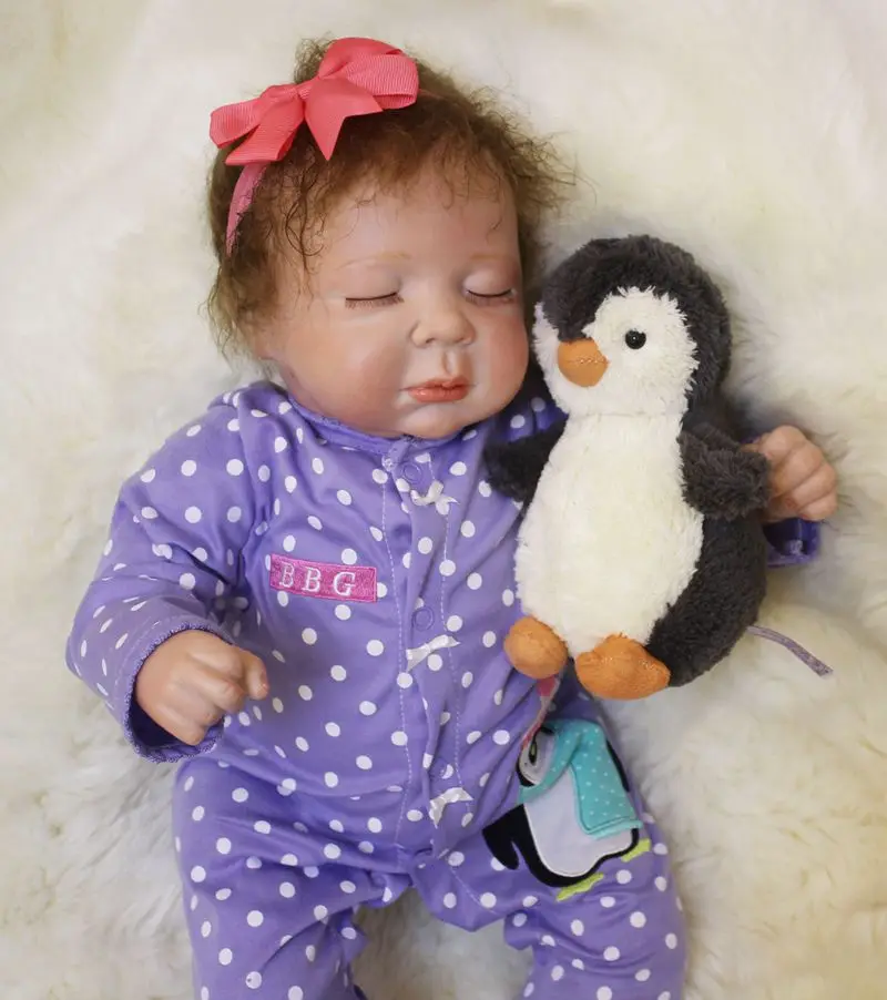 

Fashion reborn babies girl doll toys 20"50cm silicone doll reborn with penguin plush doll child bebe gift reborn bonecas