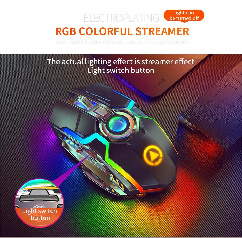 Wireless Gaming Mouse Rechargeable Gaming Mouse Silent Ergonomic 7 Keys RGB Backlit 1600 DPI mouse for Laptop Computer Pro Gamer