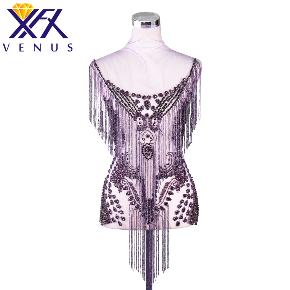 

XFX VENUS Handmade Dress Patch Rhinestone Applique Patches Beads Pearls Appliques Embroidery Wedding Patch for Gown Dress 1set