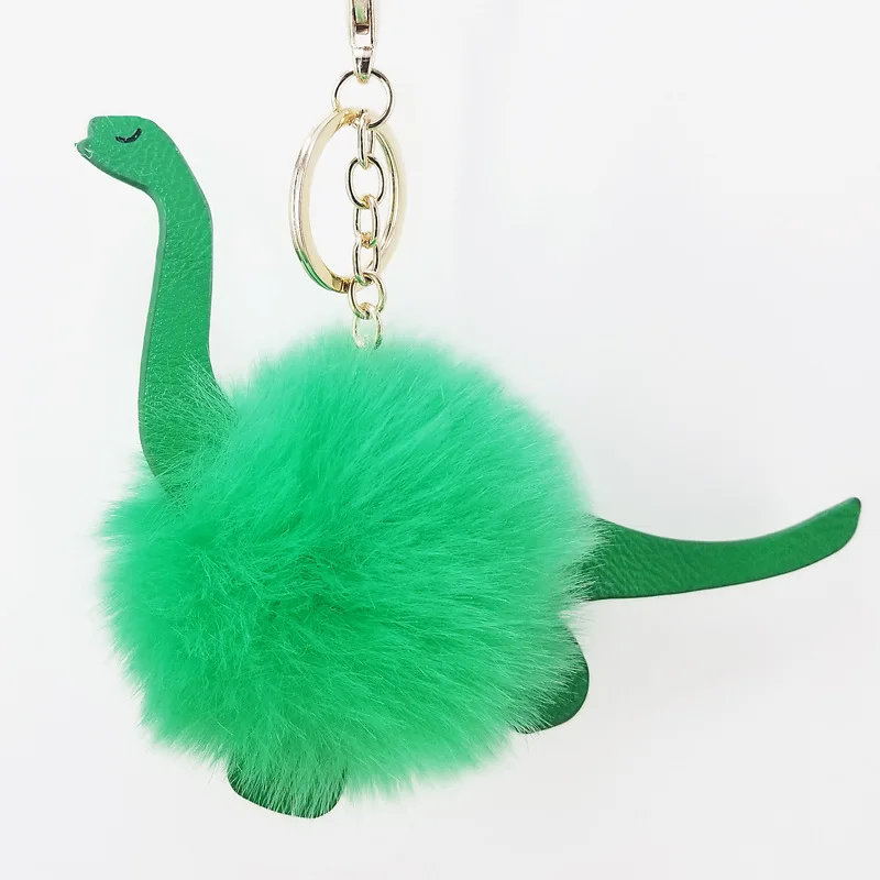 Isinyee Cute Fluffy Dinosaur Pom Pom Keychain Fake Rabbit Fur Ball