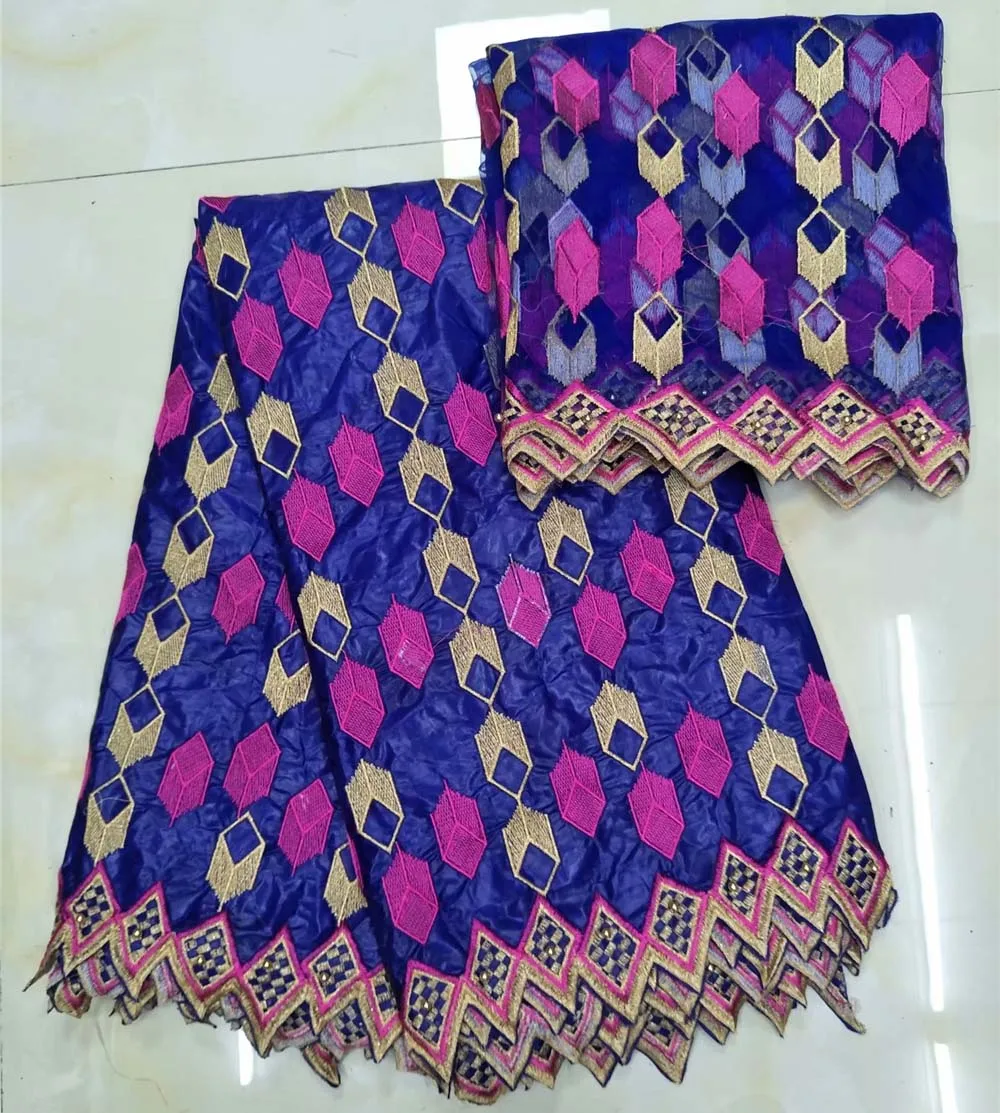 

2018 New Arrival African Bazin Riche Fabric Embroidered French Bazin Riche Getzner Fabric And 2 Yards Mesh Net Lace Fabric Sets