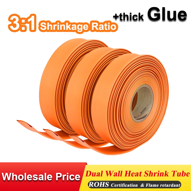 

1.6/2.4/3.2/4.8/6.4/7.9/9.5/12.7/15mm 3:1 ratio Heat Shrink Tube Orange Dual Wall Adhesive thick Glue Tubing Wrap Wire Cable kit