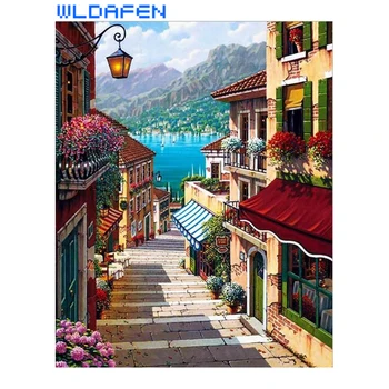 

Oil paint ing by numbers diy picture draw color on canvas hand wall number landscape