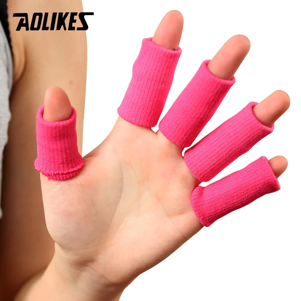 AOLIKES 10 шт./лот, эластичные рукава для пальцев, баскетбольные, спортивные, безопасные, для большого пальца, защита для волейбола, бадминтона, тренажерного зала, забота о здоровье