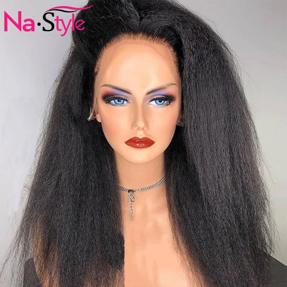 

Kinky Straight Hair 13x6 Frontal Wig With Baby Hair Glueless Lace Front Human Hair Wigs Bleached Knots 180% Remy Peruvian Wigs