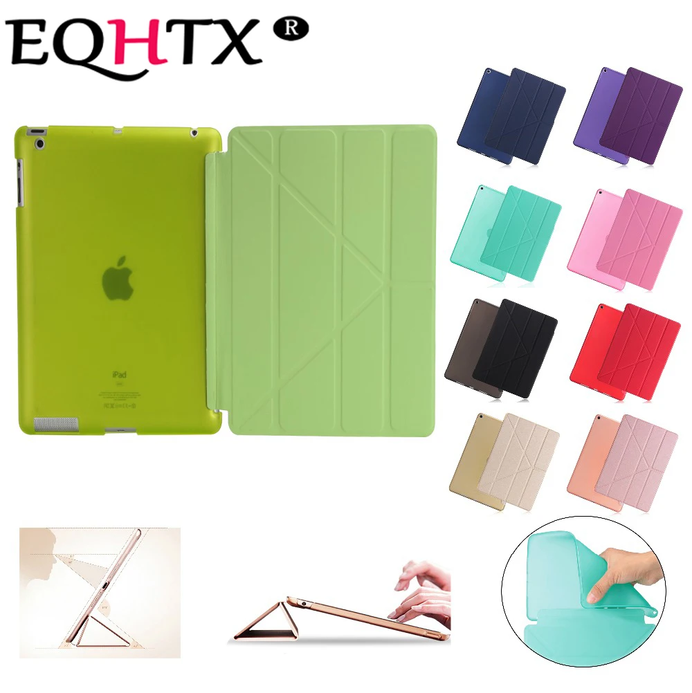 Многообразный кронштейн чехол для IPad 2, 3, 4-2011'2012 список. ТПУ Мягкая задняя ПУ кожа смарт-чехол для IPad 2, 3, 4-EQHTX