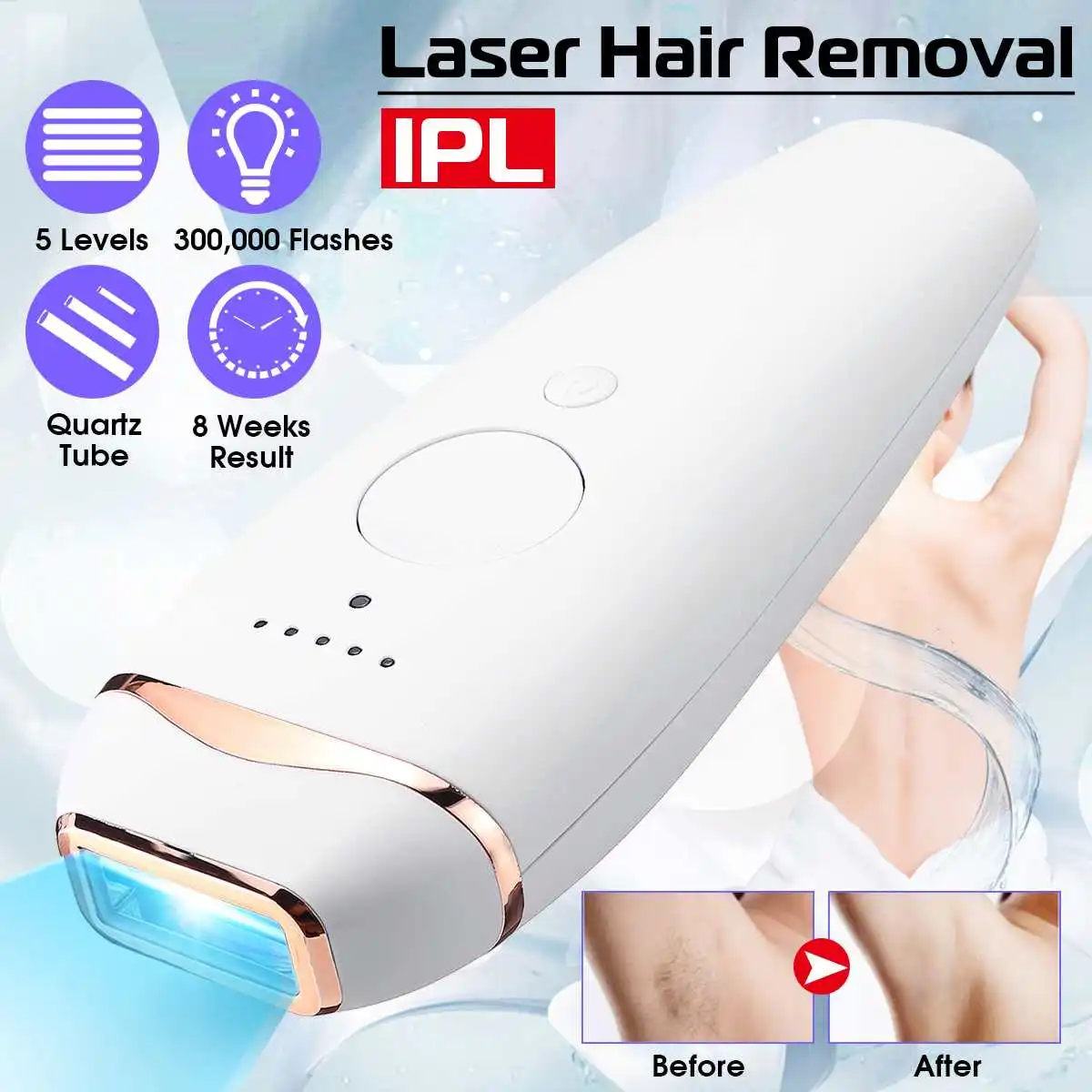 

Laser Depilator IPL Epilator Women Permanent OPT Painless Hair Removal Five Levels 300000 Flashes Body Leg Bikini Trimmer