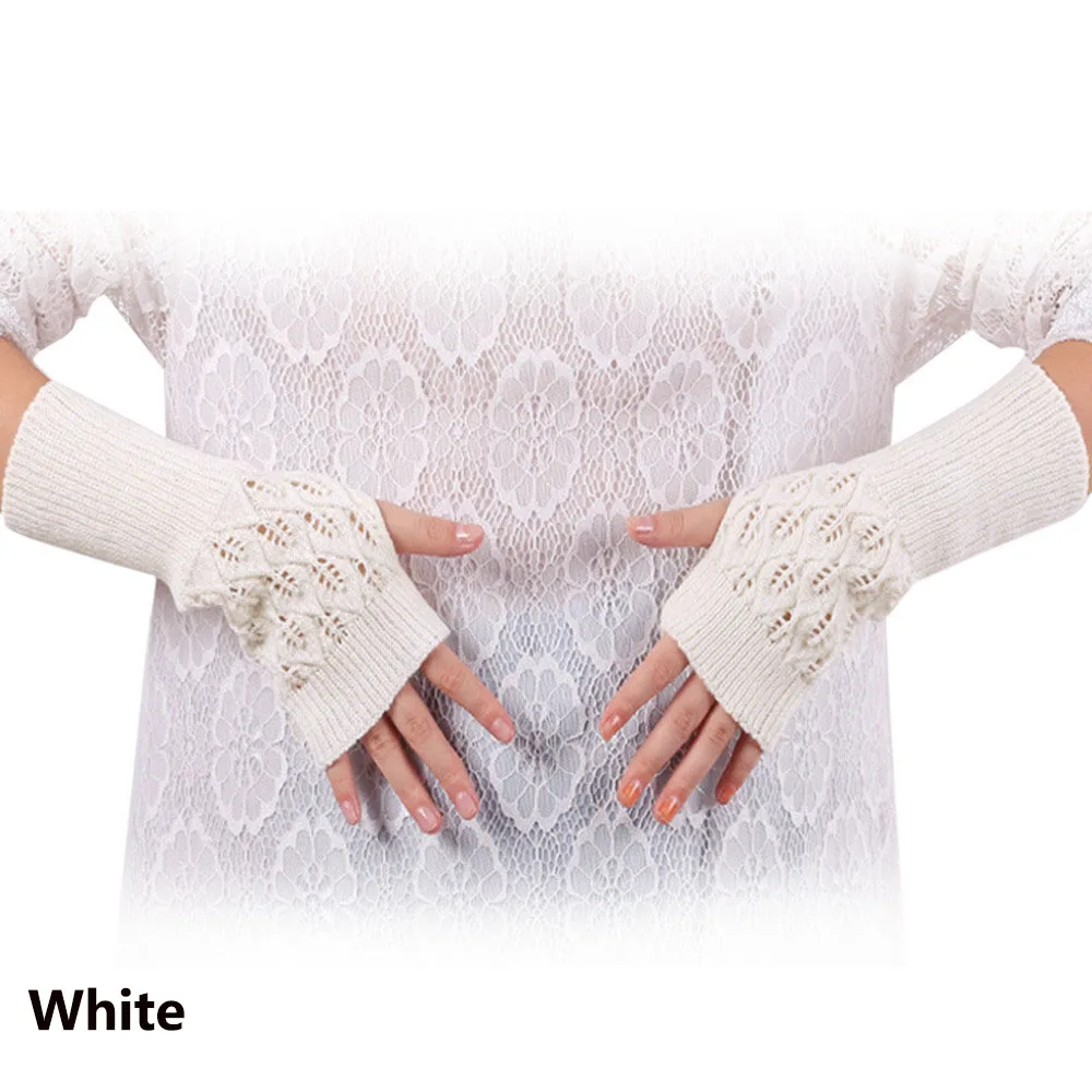 1 пара,, женские перчатки, Стильные теплые зимние перчатки для рук, женские вязаные перчатки, искусственные шерстяные варежки, теплые перчатки без пальцев - Цвет: white
