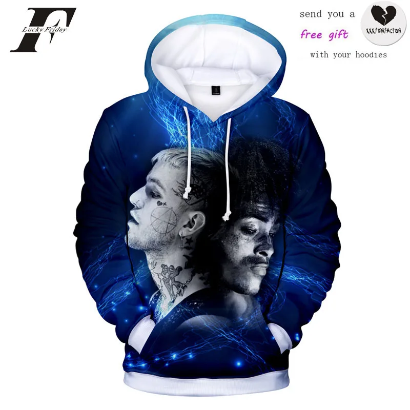 Толстовка с капюшоном и 3D принтом XXXtentacion and lil уличная одежда длинным рукавом для
