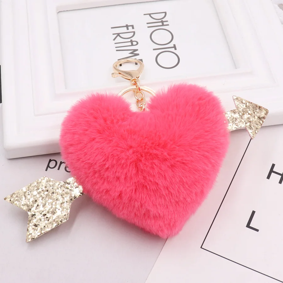 

FashionNEW Lovely Heart Shaped Pom Poms Imitation Rabbit Fur Ball Toy Doll Bag Car Key Ring Monster Keychain Jewelry Giy Jewelry