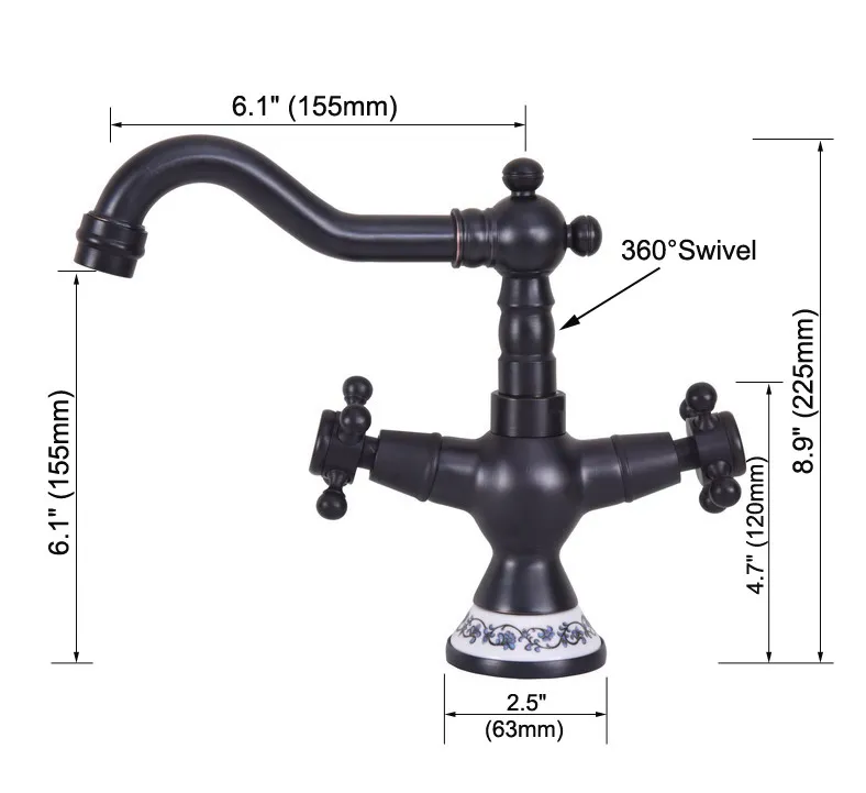 Oil Rubbed Bronze Dual Cross Handles Ceramic Base Bathroom Kitchen Basin Sink Faucet Mixer Tap Swivel Spout Deck Mounted mnf645