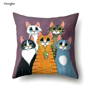 Hongbo Cartoon Cat Print Cushion Cover Throw Pillow Case Home Decor Sofa Car Seat Cushions cartoon comestics print cushion cover