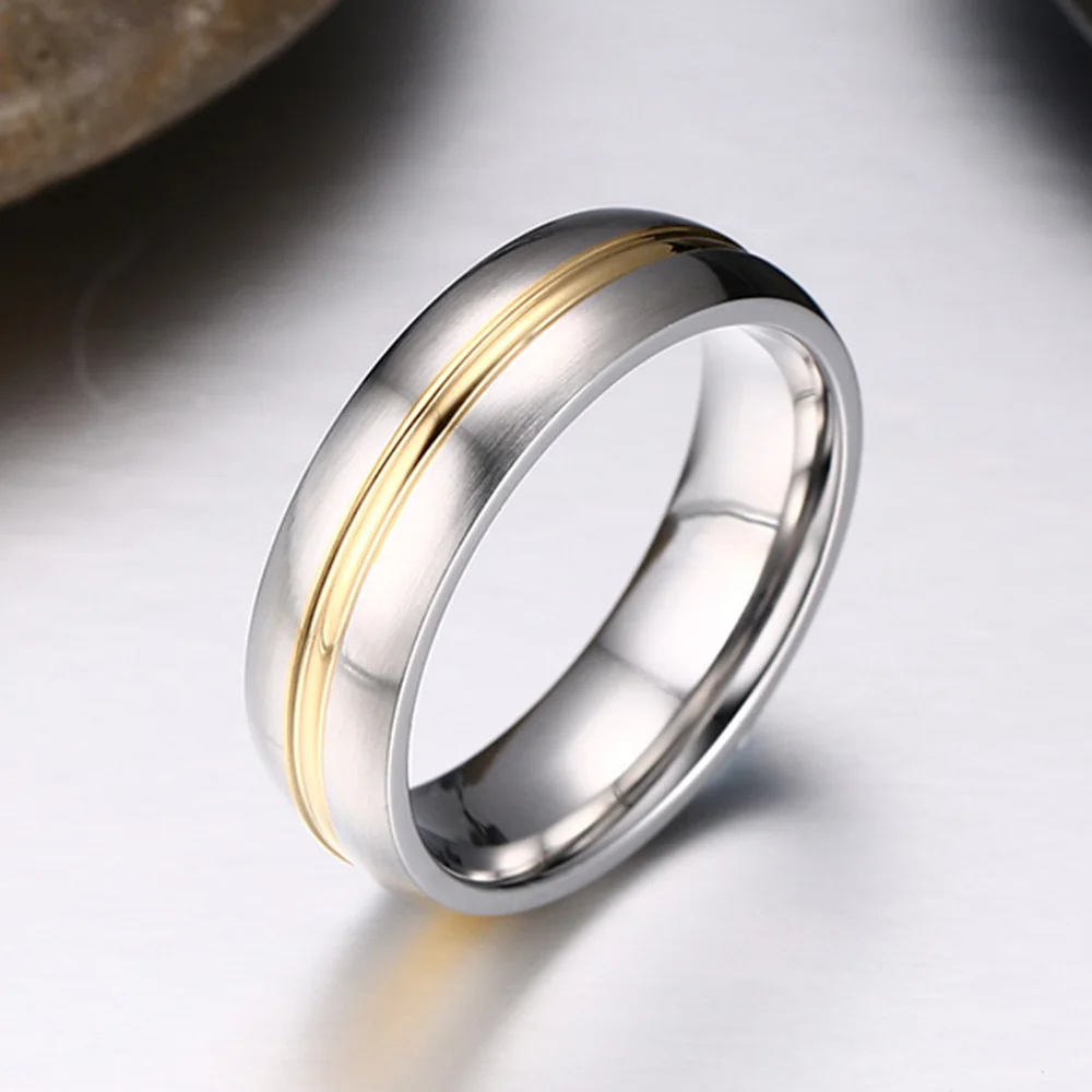 Gold-Color Titanium Rings 316L Stainless Steel Rings for Men Women Engagement Wedding Band Classic Jewelry Full Size