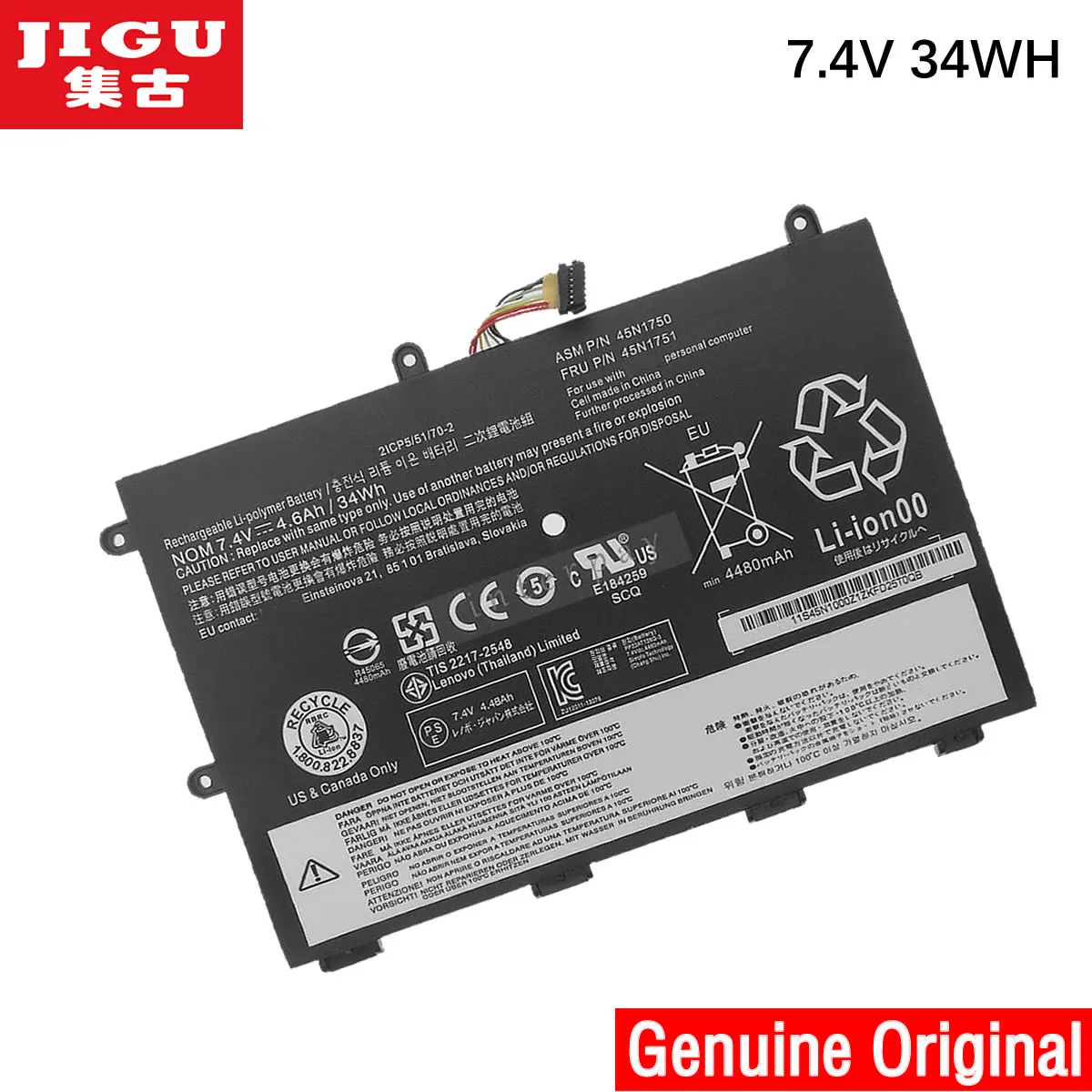

JIGU 7.4V 34WH Original Laptop Battery SB10J79001 45N1750 45N1751 For LENOVO For ThinkPad Yoga 11e