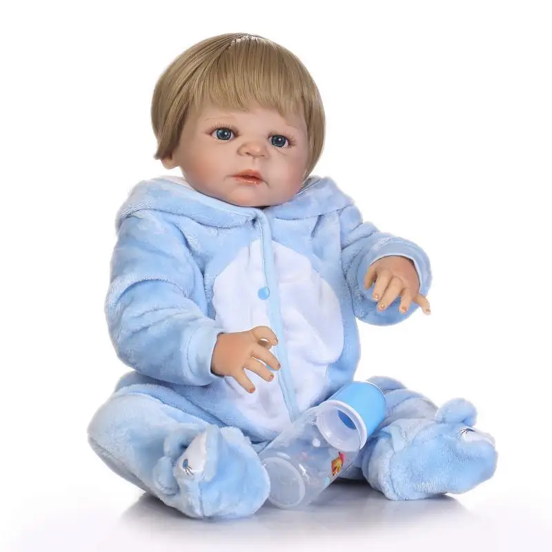 

NPK 22 inch /56cm Blonde hair blue eyes Boy Doll full silicone newborn Baby Bonecas Bebe Reborn Dolls For Children Gift