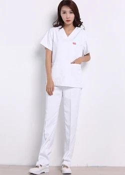 

White Medical Hospital Clothes Sets Professional Scrub Sets Surgical Gowns Doctors Nurses Uniforms Dental Clinic Lab Overalls