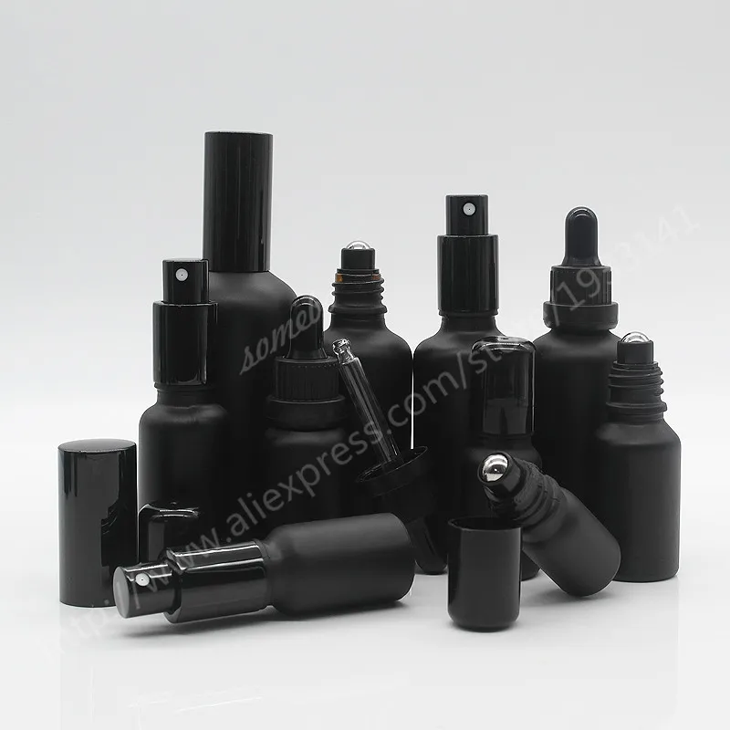 

5ml,10ml,15ml,20ml,30ml,50ml,100ml Frosted Black Glass Dropper Bottle ,Glass Bottle With Roll On,Matt Black Glass Sprayer Bottle
