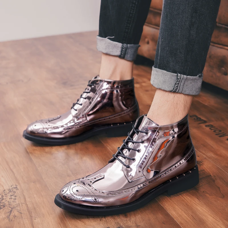 Британский модный мужской большой размер полуботинки из лакированной кожи обувь резьба Буллок оксфорды обувь мотоциклетные ботильоны botines zapatos