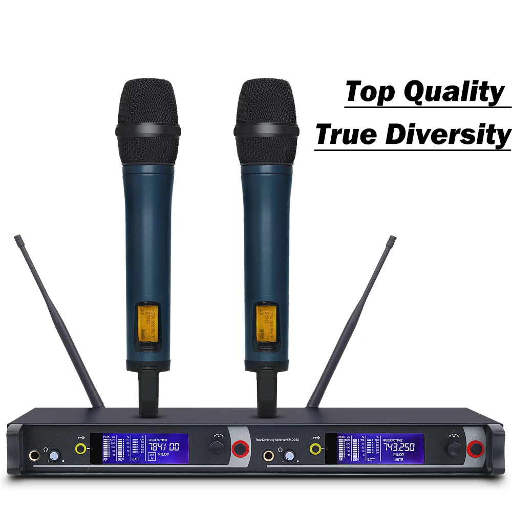 

High Quality Professional EM2050 UHF Wireless Microphone System With True Diversity Dual Metal Handheld Mic for Stage Live Show