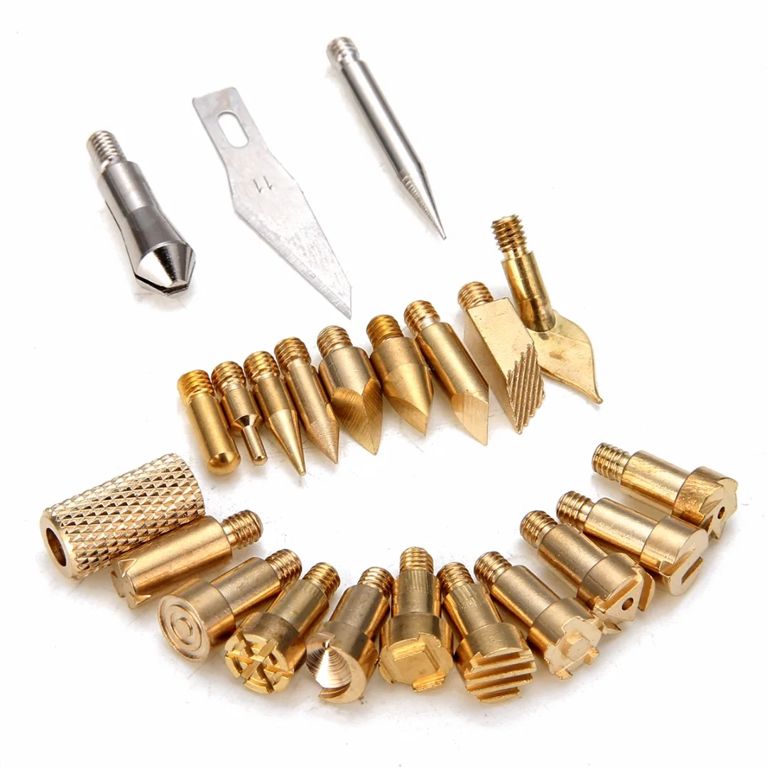 22Pcs Brass Soldering Iron Tips Wood Burning Pen Tip Pyrography Welding Tool 60W 22Pcs Brass Soldering Iron Tips Wood Burning Pen Tip Pyrography Welding Tool 60W