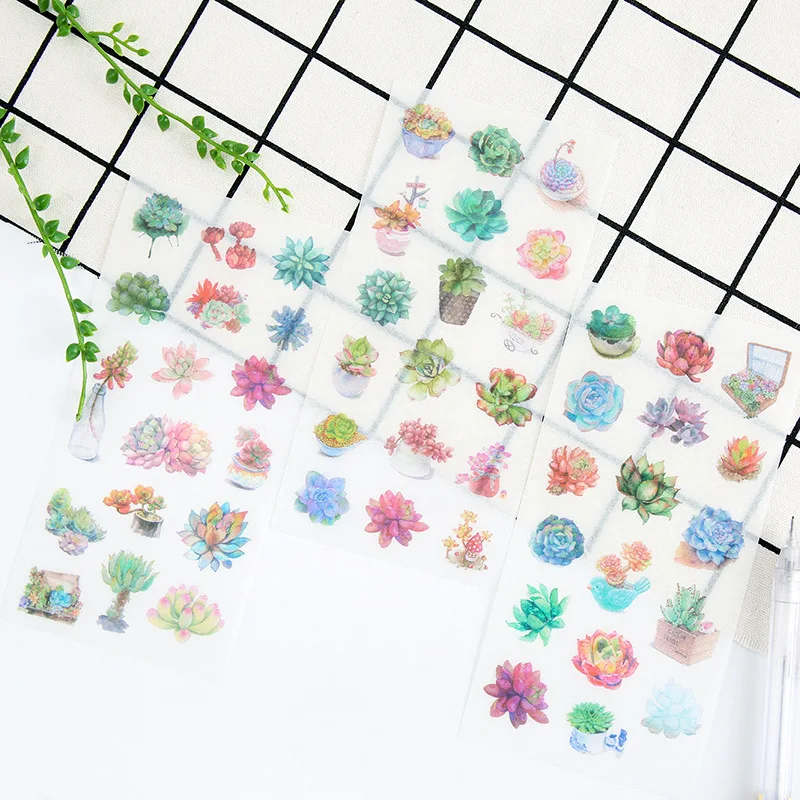

6 pcs/pack Green Succulent Plants Decorative Washi Stickers Album Stickers Scrapbooking Stick Label Diary Stationery