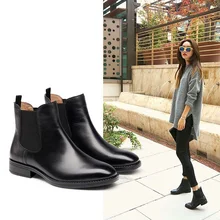 2016 New Women Chelsea boots Winter Warm Martin Boos Full Grain Leather Women’s Shoes Short Boots Woman Square Heel Black Botas