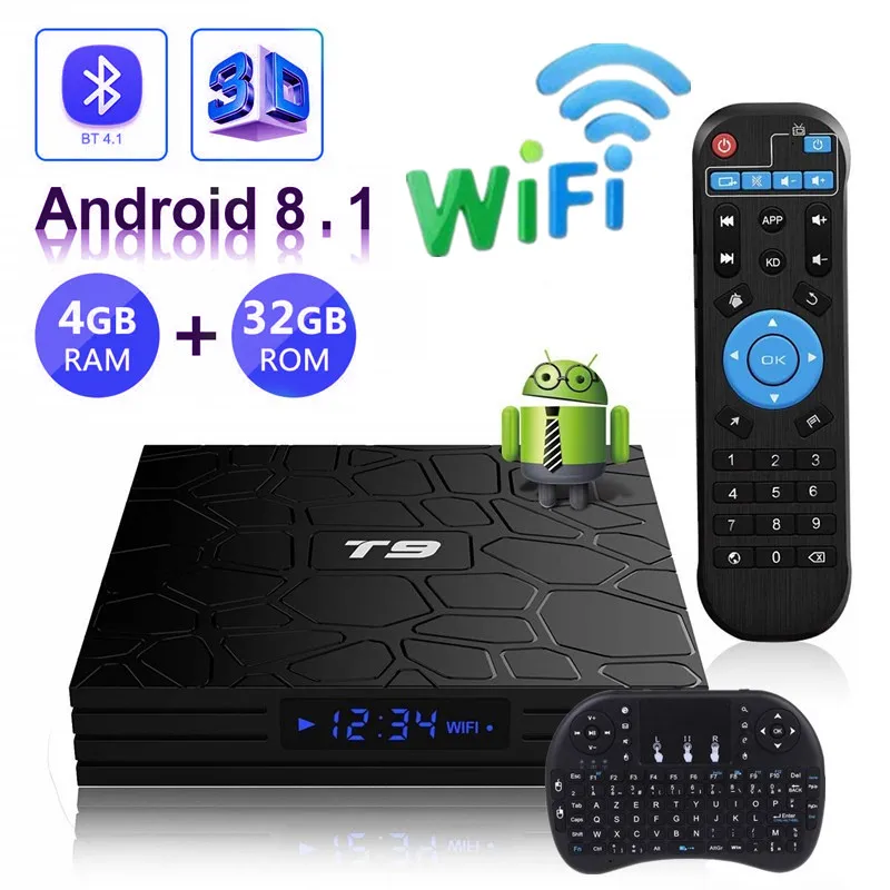 

T9 TV Box Android 8 1 8.1 2018 4GB 32GB 64GB Smart prefix Rockchip RK3328 1080P TV H.265 4K Google Play Netflix media player