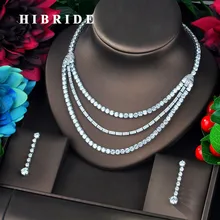 HIBRIDE модный дизайн 3 слоя ожерелье большие комплекты украшений для женщин Свадебные аксессуары белый золотой цвет Ювелирные изделия Подарки N-729