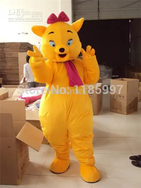 HOT SALE custom Bow Yellow Cat Adult Character Halloween animal Mascot Costume Fancy Dress Animal mascot costume free shipping |