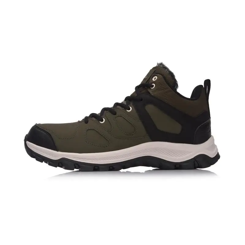 Li-Ning Q4 новые мужские походные ботинки, высокие походные ботинки, теплые классические Прогулочные кроссовки с удобной подкладкой, спортивная обувь AGCM189 - Цвет: Армейский зеленый