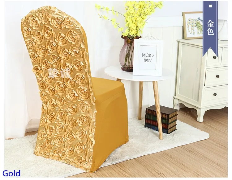 Различные цвета спандекс чехлы на стулья стул с розочками чехол цветок розы Дизайн лайкра для свадебного банкета отеля украшения - Цвет: GOLD