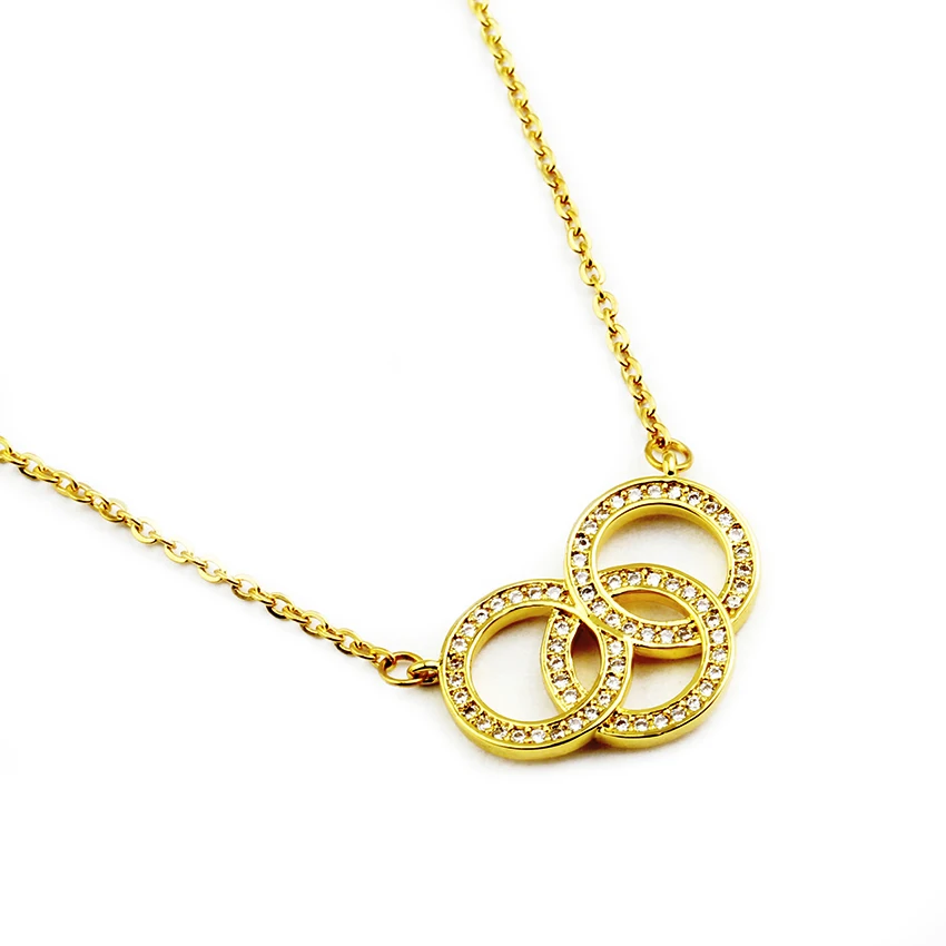 

GORGEOUS TALE Personalized Name Fashion Jewelry Three Coiled Circles Charms Gold and Silver Colors Copper Long Chain Necklace