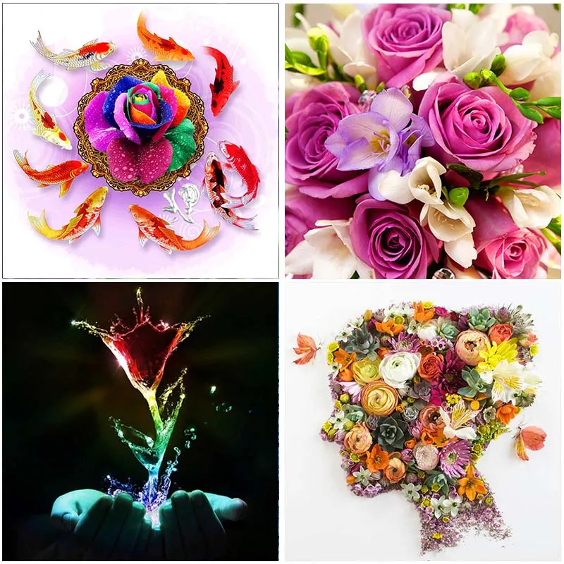 

Fish Flowers Art Mosaic 5D Diamond Painting Full Square Embroidery Full Display Round Drill Stitch Europe Rose Home Decor Gift