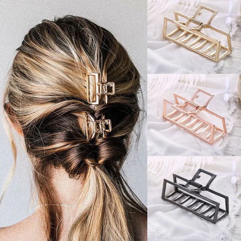 

1 Pcs Simple European Stylish Large Size Women Hair Claw Solid Chic Geometric Hair Crab Female Square Metal Hair Styling Clips