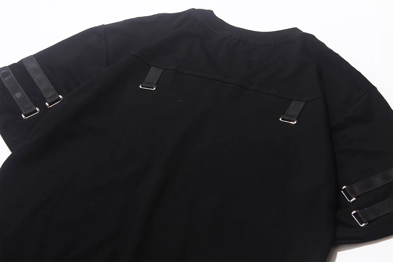 Высокое качество летние хлопковые черные футболки с ремнем, модные хип-хоп повседневные футболки с коротким рукавом для мужчин