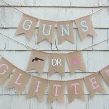 Пользовательские пистолеты или Блестки Пол раскрыть мешковины баннеры день рождения, детский душ Детский знак для комнаты вечерние тканевые гирлянды фото реквизит