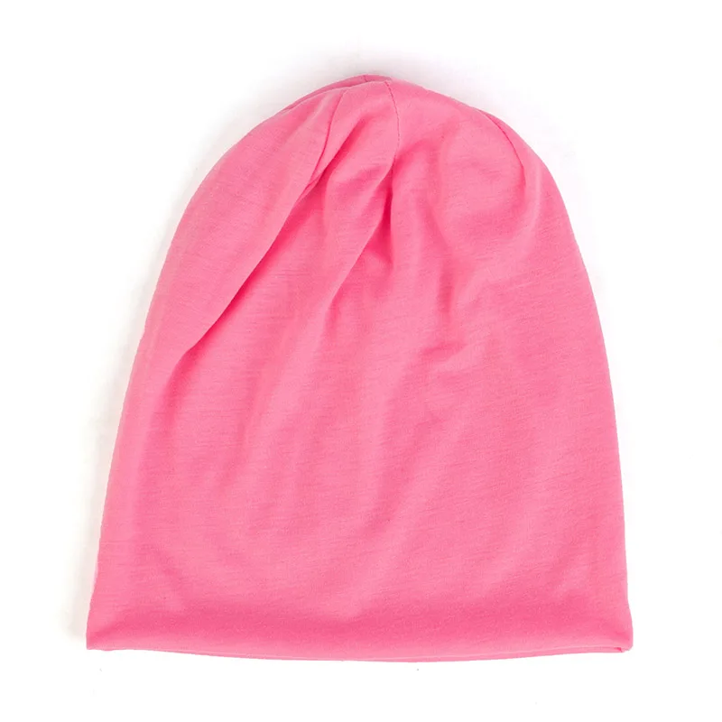 Pink Весенние женские и мужские унисекс одноцветные громоздкие шапочки для женщин модные мужские хлопковые шапки тюрбан Skullies Beanies женские эластичные шапки - Цвет: Pink