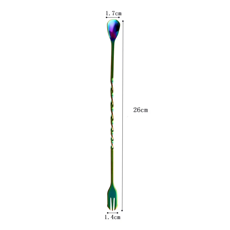 FHEAL 1 шт. кофейные ложки с длинной ручкой из нержавеющей стали с вилкой спиральная ручка Коктейльная ложка для перемешивания барные инструменты - Цвет: Colorful