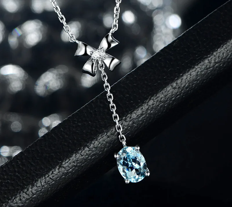 AINUOSHI 1.25ct Подушка Подлинное небо кулон с голубым топазом ожерелье из стерлингового серебра 925 пробы 45 см крест цепь Изящные женские ювелирные изделия подарок