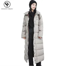 Зимнее новое длинное пуховое пальто для женщин, модное ретро клетчатое серое пуховое пальто для женщин, большие размеры, теплое пальто высокого качества LGP737
