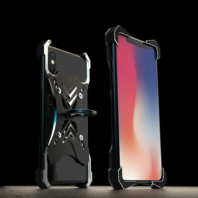 Для Apple iphone X XR XS MAX 7 8 6 6s Plus чехол Роскошный 3D Жесткий Алюминиевый металлический каркас кольцо держатель Броня защитный задний бампер - Цвет: Черный