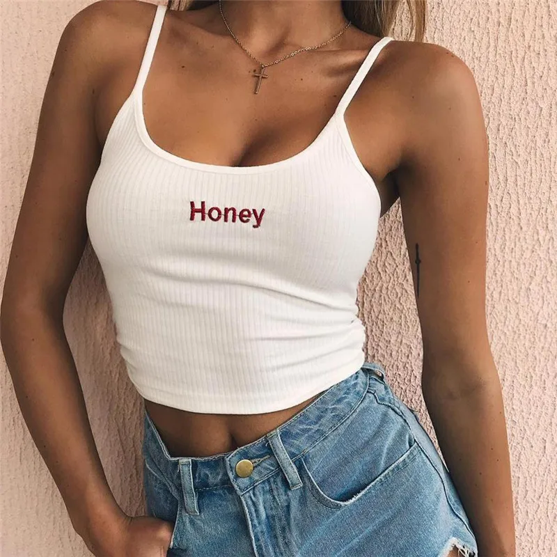 Летний женский Топ без бретелек, укороченный топ, honey Paris, с буквенным принтом, сексуальный женский топ на бретелях, топ на бретелях для женщин, Femme