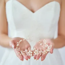 Dower me New Gold Handmade Pearl Bridal Hair Vine Accessories Pretty Crystal Wedding Headband