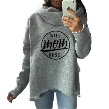 

2018 Wife Mom Boss Women Winter Hoodies Scarf Collar Long Sleeve Fashion Casual Autumn Sweatshirts Rough Pullovers High Quality